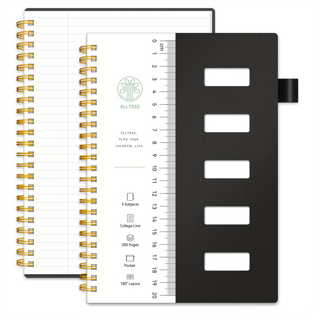 1pc 5-Subject College Ruled Spiral Notebook, 200 Pages, 4 Dividers, Tabs