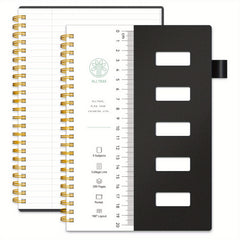 1pc 5-Subject College Ruled Spiral Notebook, 200 Pages, 4 Dividers, Tabs