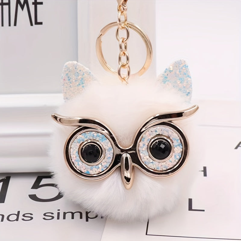 Glasses Owl Plush Keychain Bag Pendant Car Key Chain Accessories