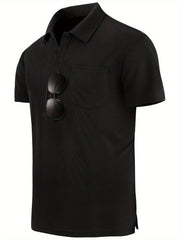 Men's Casual Solid Lapel 1 4 Button Short Sleeve Shirt