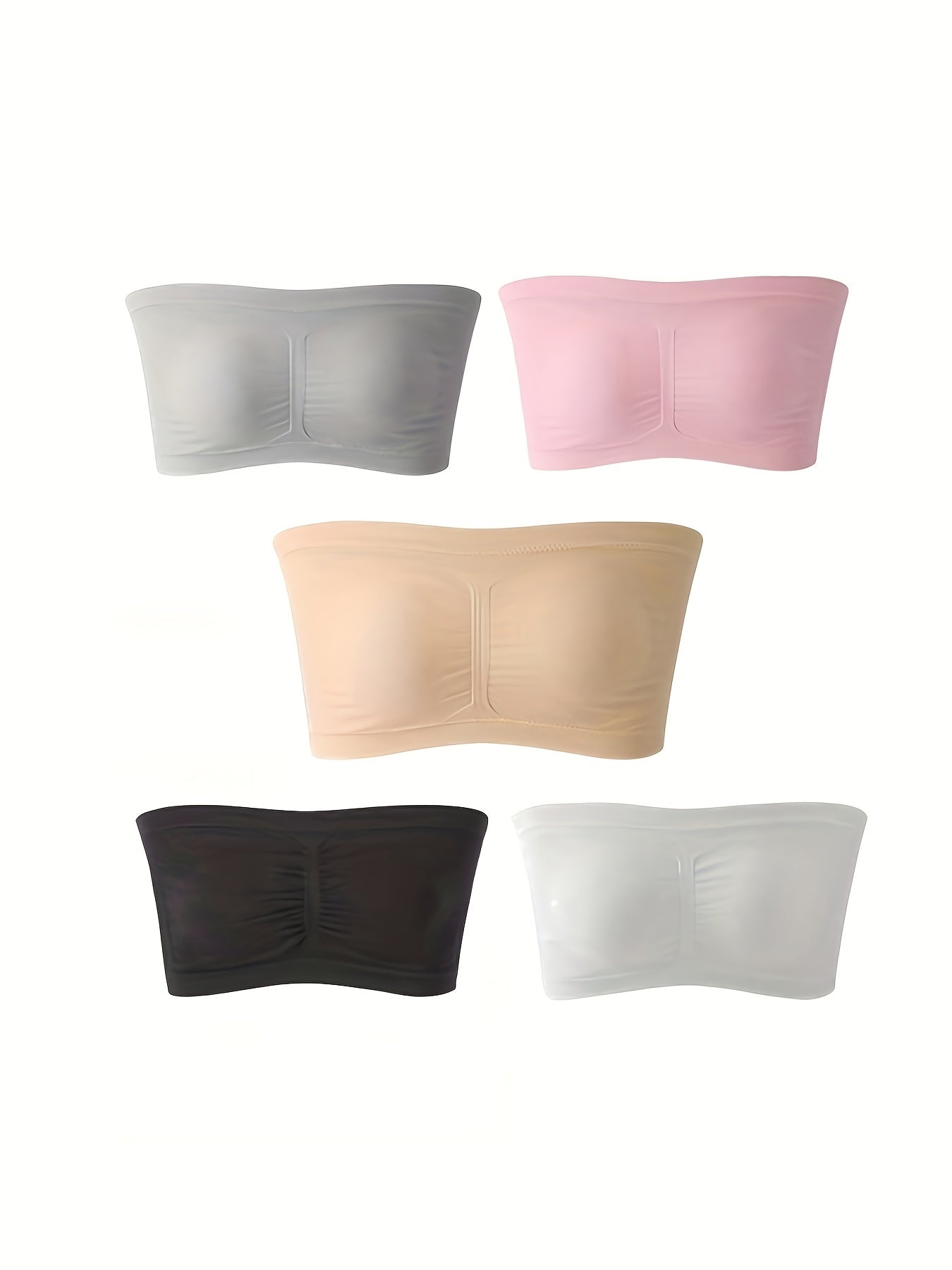 5 Pack Plus Size Sexy Tube Bra Set Women's Plus Solid Bandeau Five Piece Set