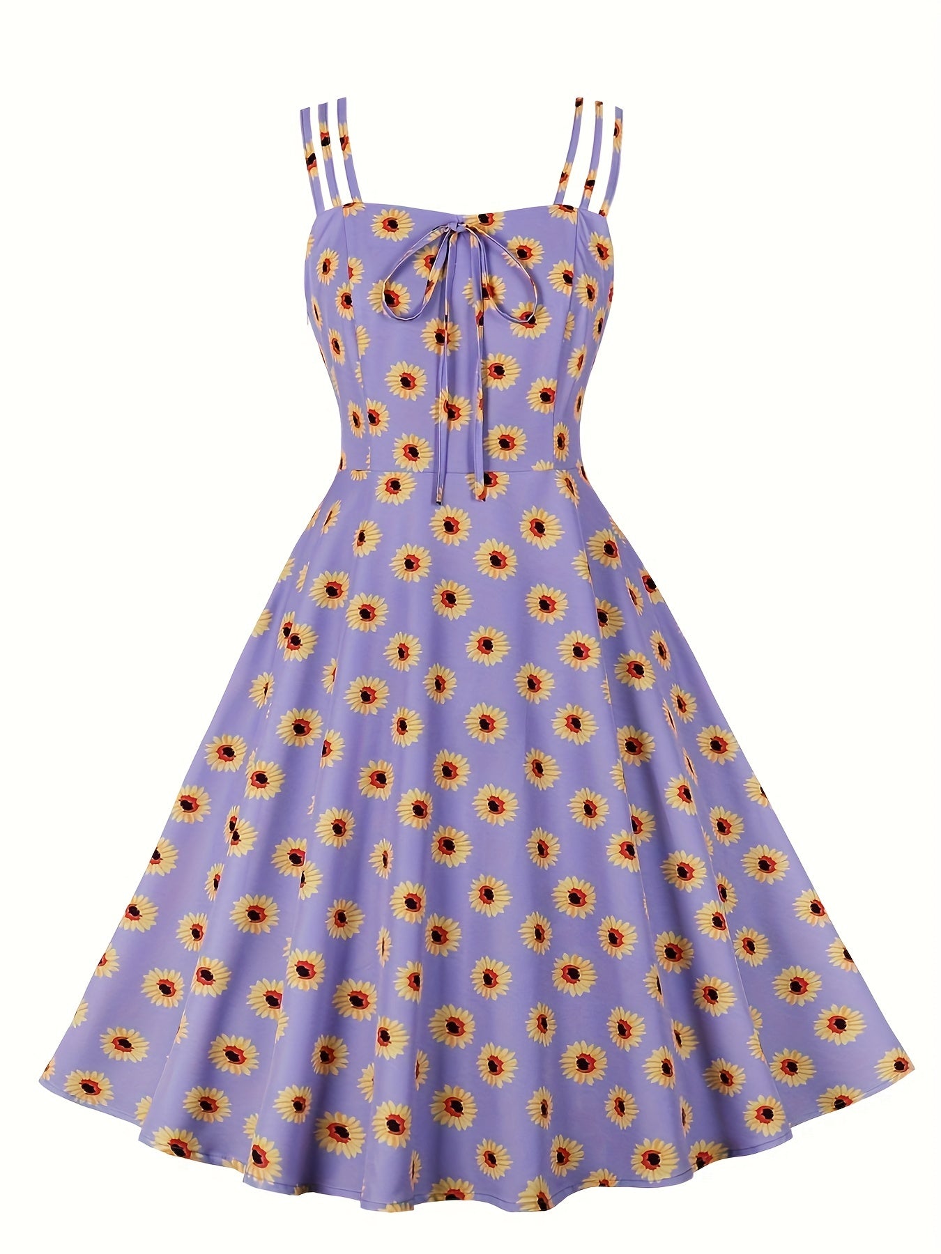  Daisy Print Split Strap A Line Cami Dress