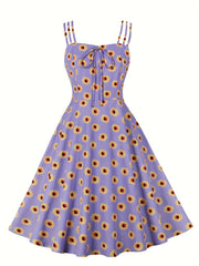  Daisy Print Split Strap A Line Cami Dress