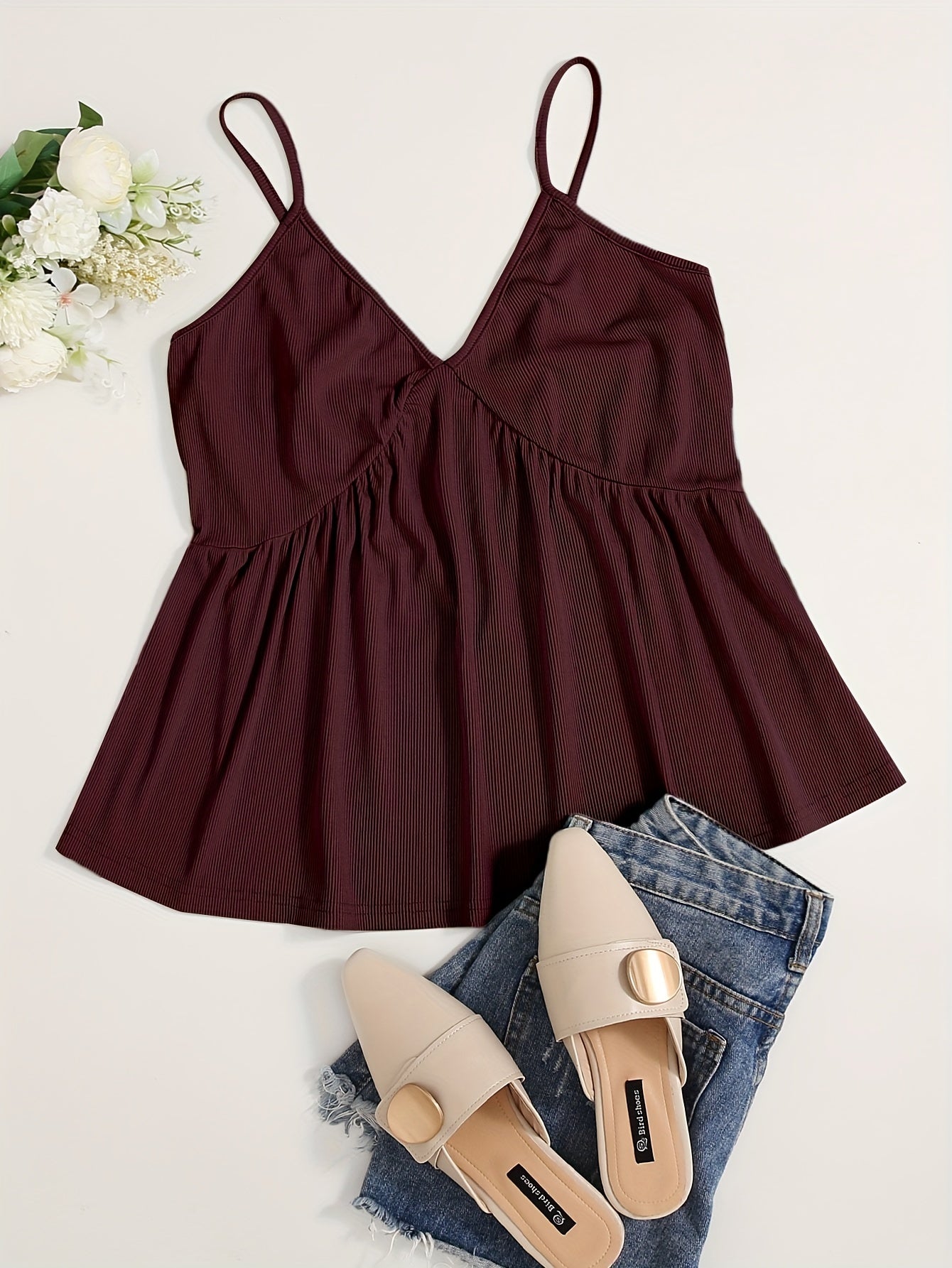  Solid V Neck Backless Cami Top