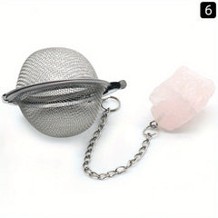 Stainless Steel Tea Infuser Ball Strainer with Healing Stones Rose Quartz