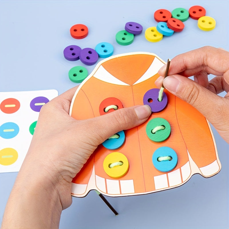 Wooden Button Threading Board Toy Educational Puzzle for Kids