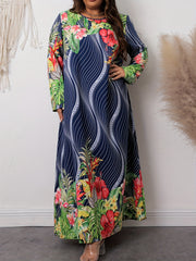  Stripe & Tropical Print Maxi Dress