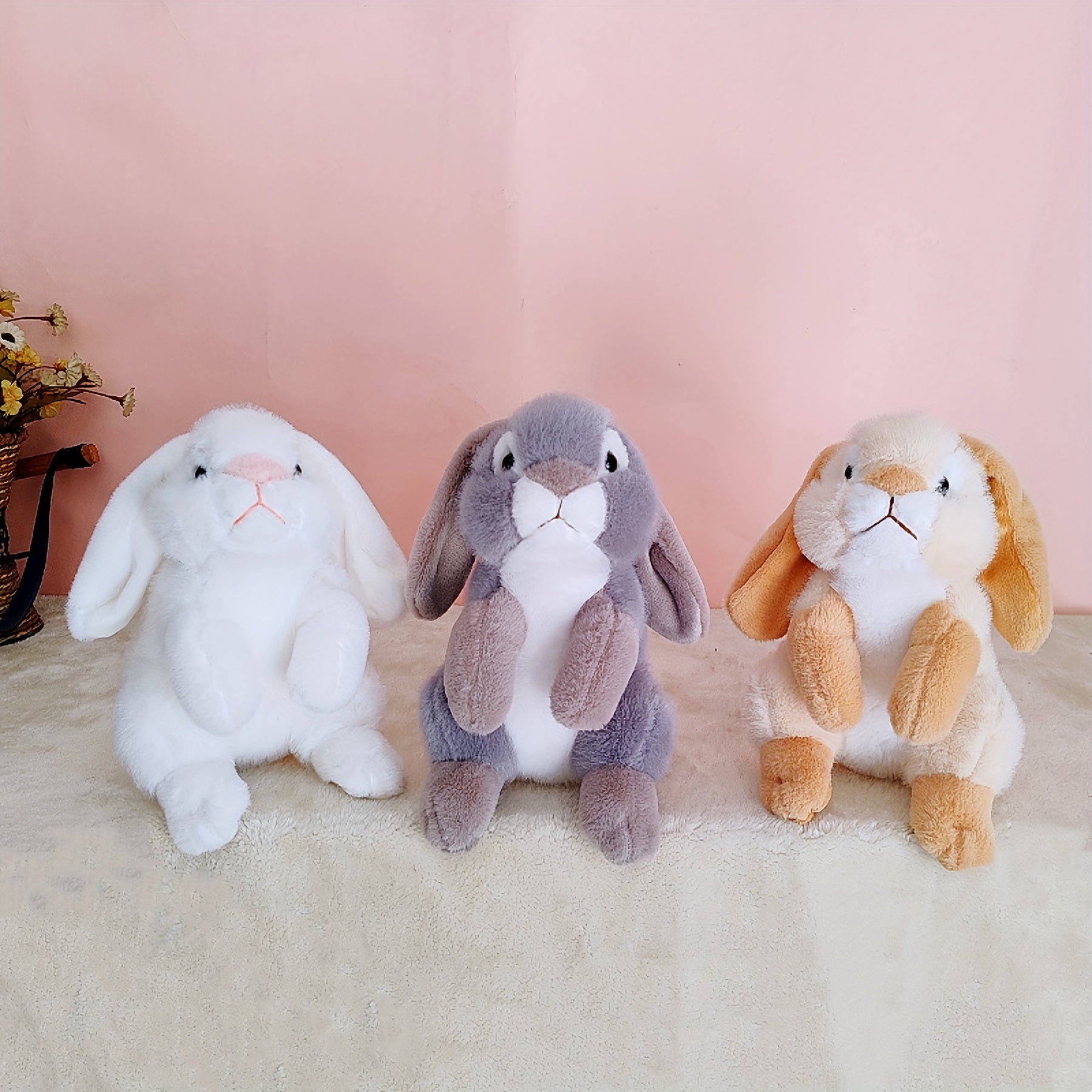 Soft Plush Bunny Stuffed Animal Toy & Brown Rabbit with Brown Ears