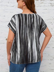  Colorblock Stripe Print Bat Sleeve Blouse