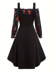  Goth Dress Women's Plus Colorblock Graphic Print Lace Up Dress