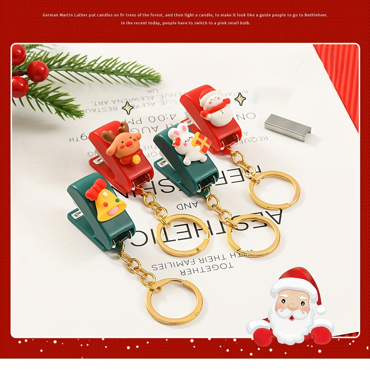 Christmas Mini Stapler Small Stapler With Keychain - Small Gift
