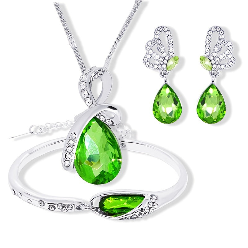 Water Drop Necklace Set with Butterfly Earrings
