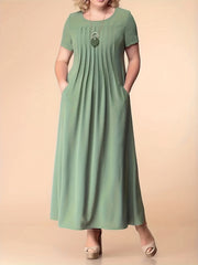  Maxi Dress Women's Short Sleeve Round Neck Dress With Pockets