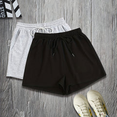 2 Pack Plus Size Casual Shorts Set Women's Plus Drawstring Baggy Shorts