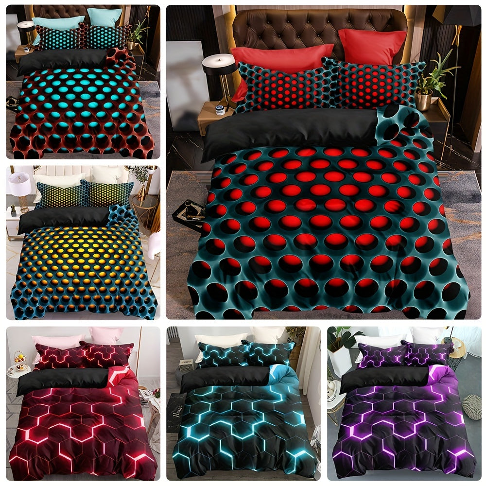 3pcs 3D Hexagon Pattern Duvet Cover Set with 2 Pillowcases