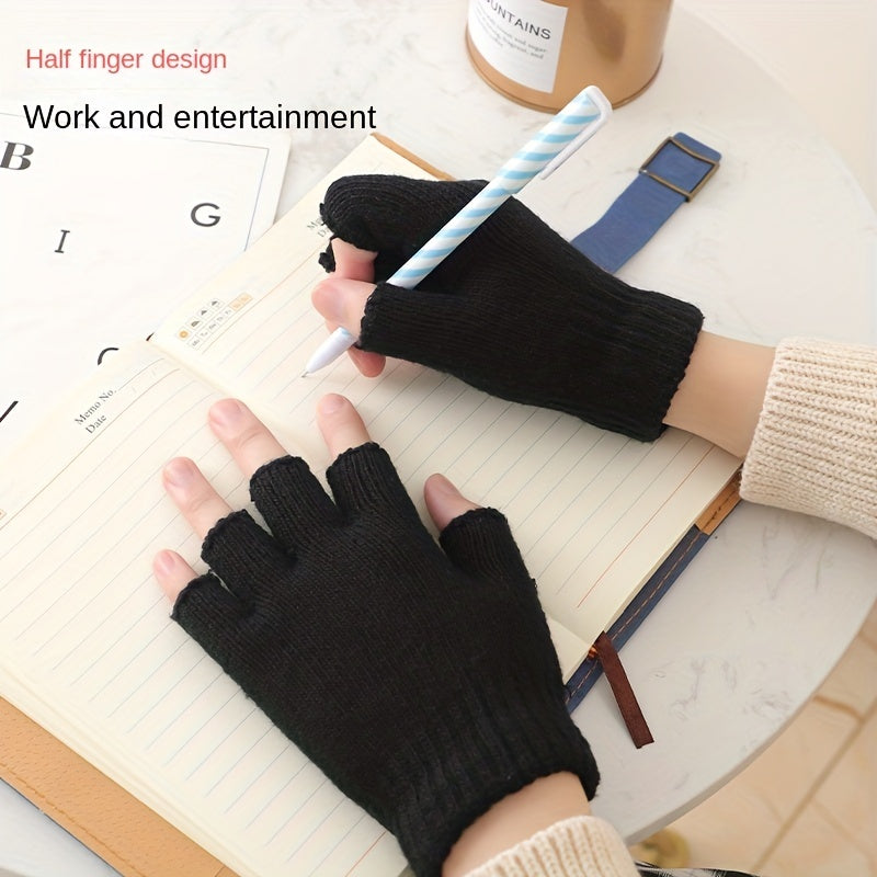 Half Finger Fingerless Gloves Wool Knit Wrist Winter Warm Workout Gloves