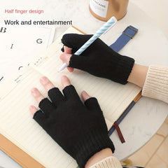 Half Finger Fingerless Gloves Wool Knit Wrist Winter Warm Workout Gloves