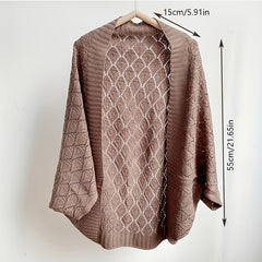 Hollow Out Knitted Cardigan Solid Outwear Shawl Casual Wrap