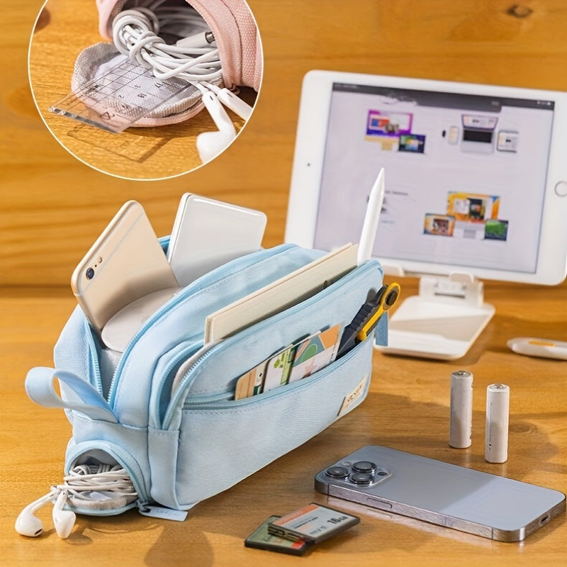 Large capacity double layer pencil case