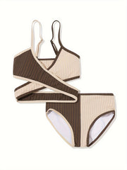 2pcs Girls Splicing Swimsuit Set Beach Vacation Gift
