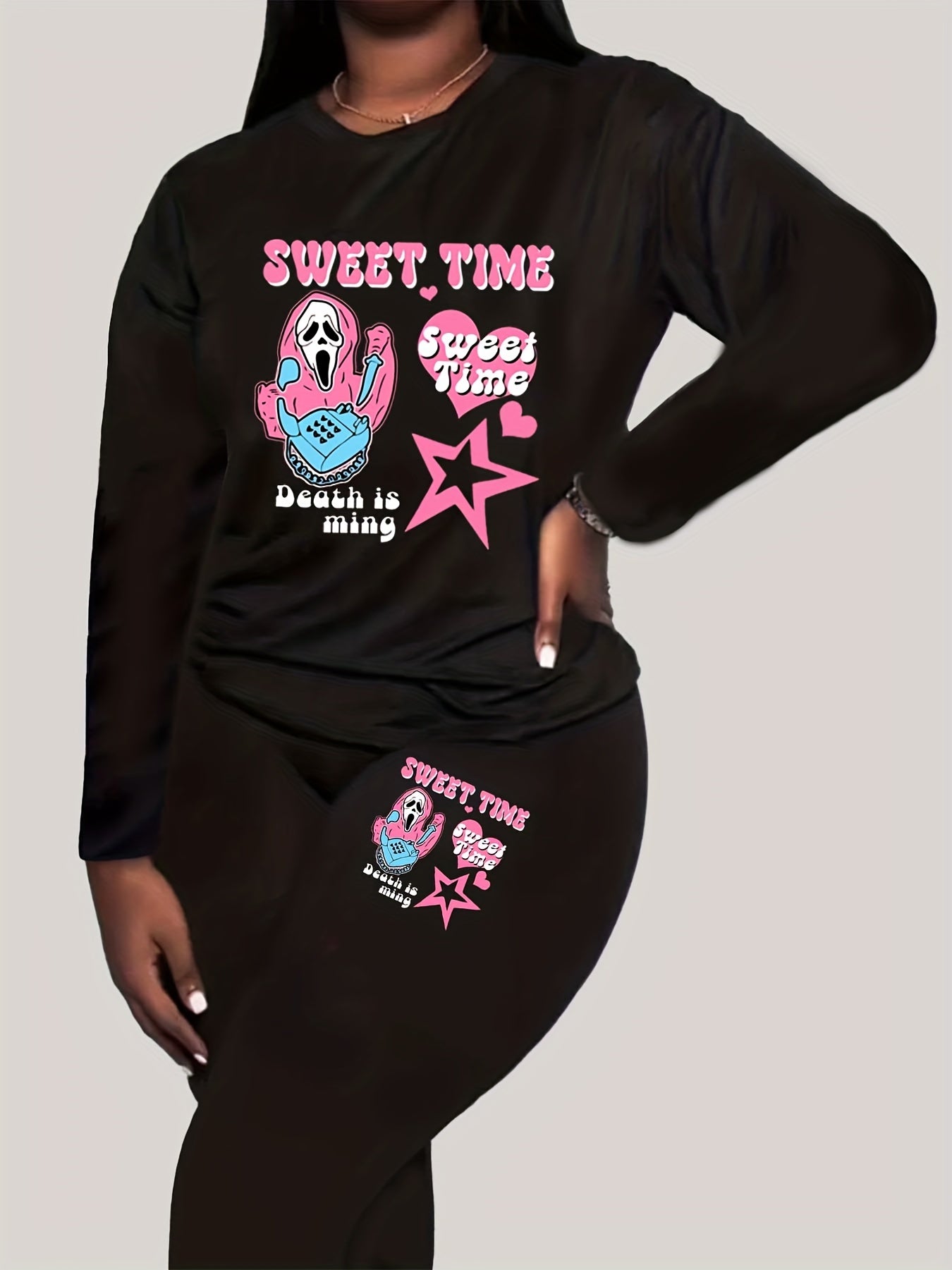  Halloween Slogan & Skull Print 2 Piece Set