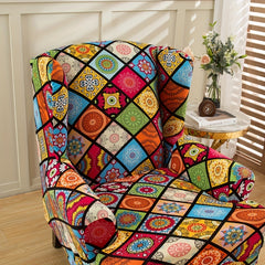 2pcs Wingback Chair Slipcover Spandex Printed Fabric Furniture Protector