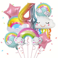 8pcs Rainbow Cloud Foil Balloon Set 4th Birthday Party Decor