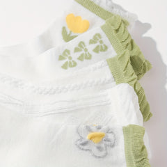 5 Pairs Floral & Bow Print Socks Comfy & Ruffle Mid Tube Socks Women's Stockings