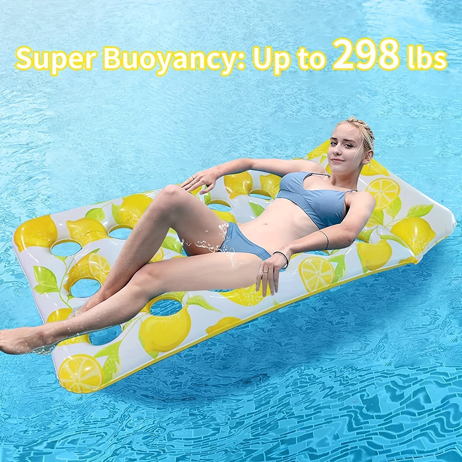 Lemon Print Inflatable Pool Lounger for Relaxation and Tanning