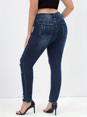  Casual Jeans Women's Plus Solid Ripped Skinny Jeans