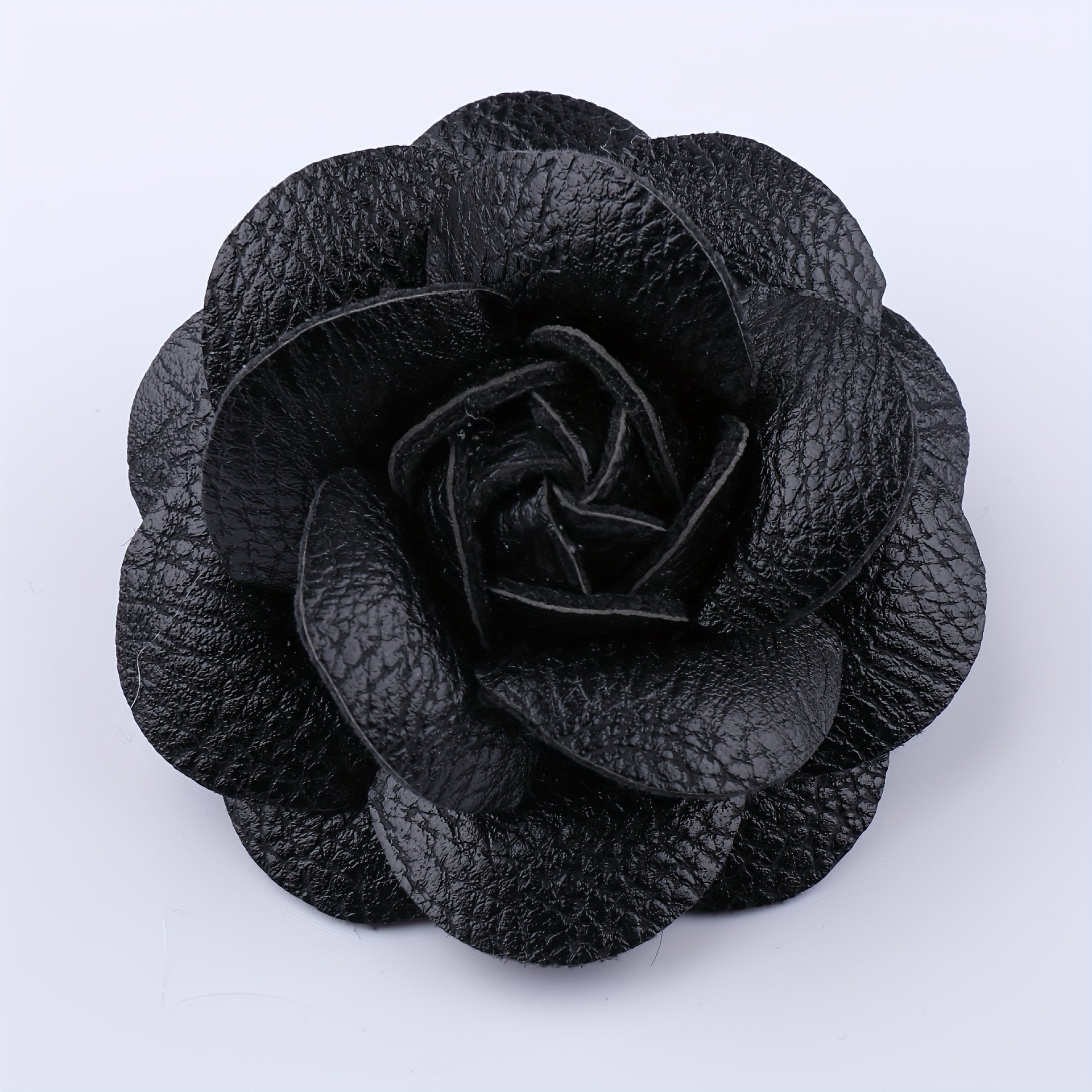 Unisex PU Leather Camellia Flower Boutonniere Stick Brooch Pin
