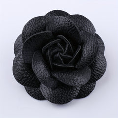 Unisex PU Leather Camellia Flower Boutonniere Stick Brooch Pin