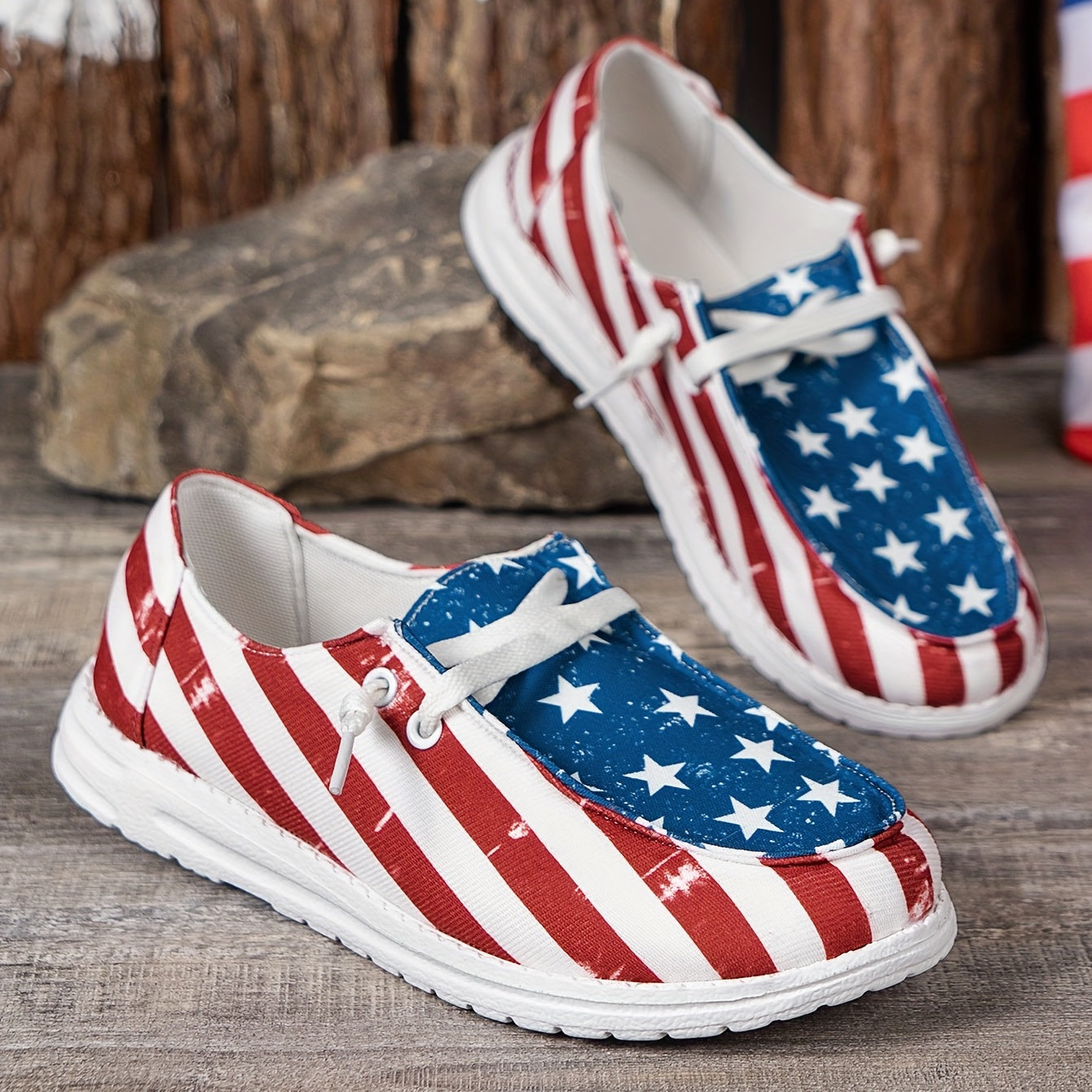 Women's Flag Pattern Canvas Low Top Slip-On Loafers for the 4th of July