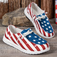Women's Flag Pattern Canvas Low Top Slip-On Loafers for the 4th of July