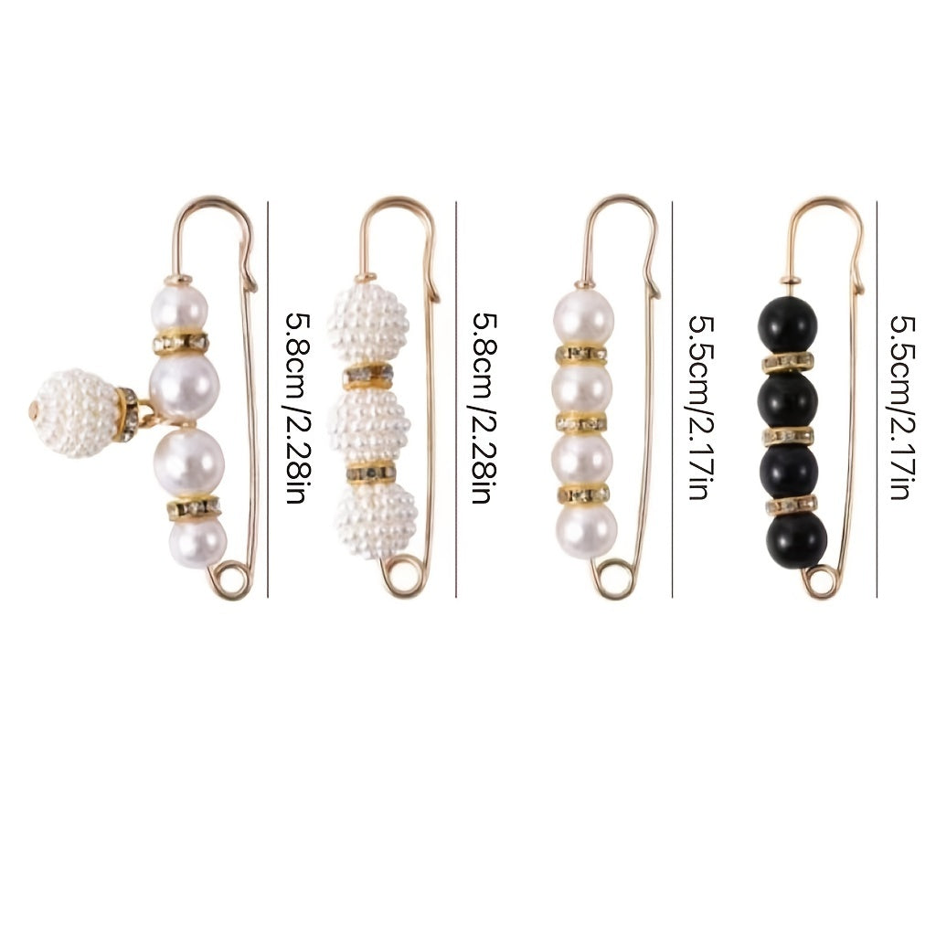 4pcs Faux Pearl Brooch Pin Stylish Safety Pin For Women Girls