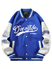 Letter Print Varsity Jacket Men's Casual Button Up Jacket Spring Fall