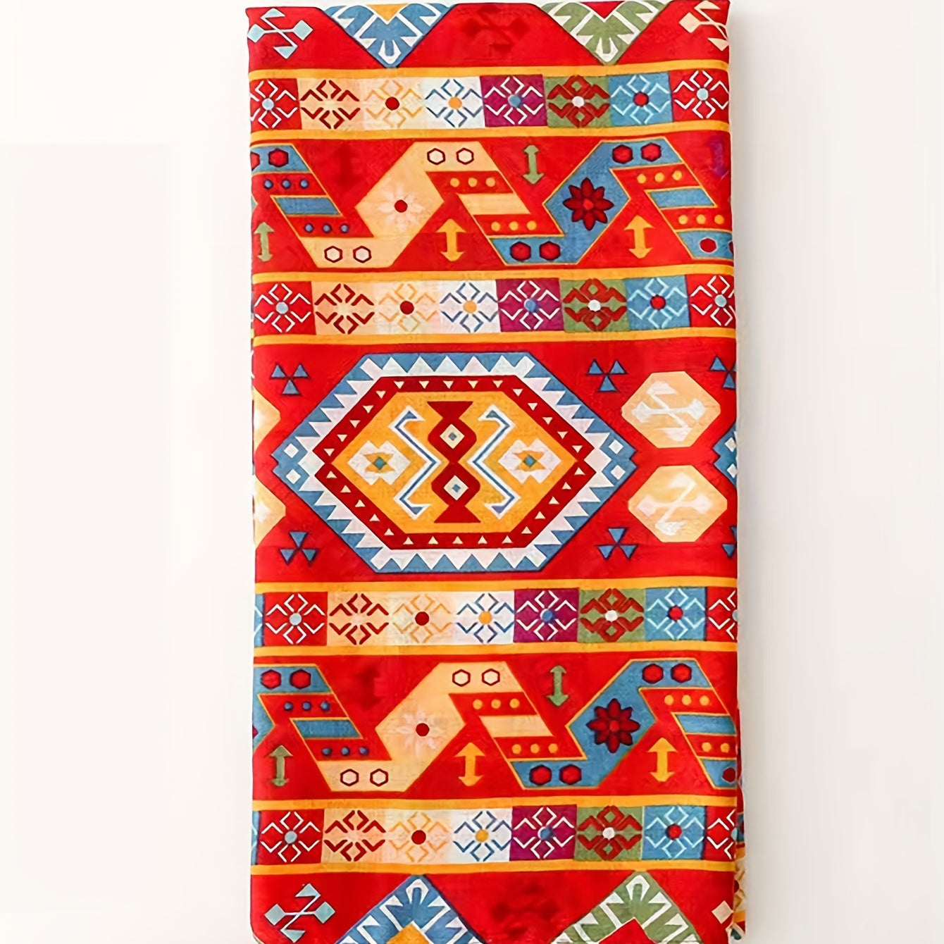 Red Geometric Print Tassel Scarf Boho Shawl Head Wrap Women