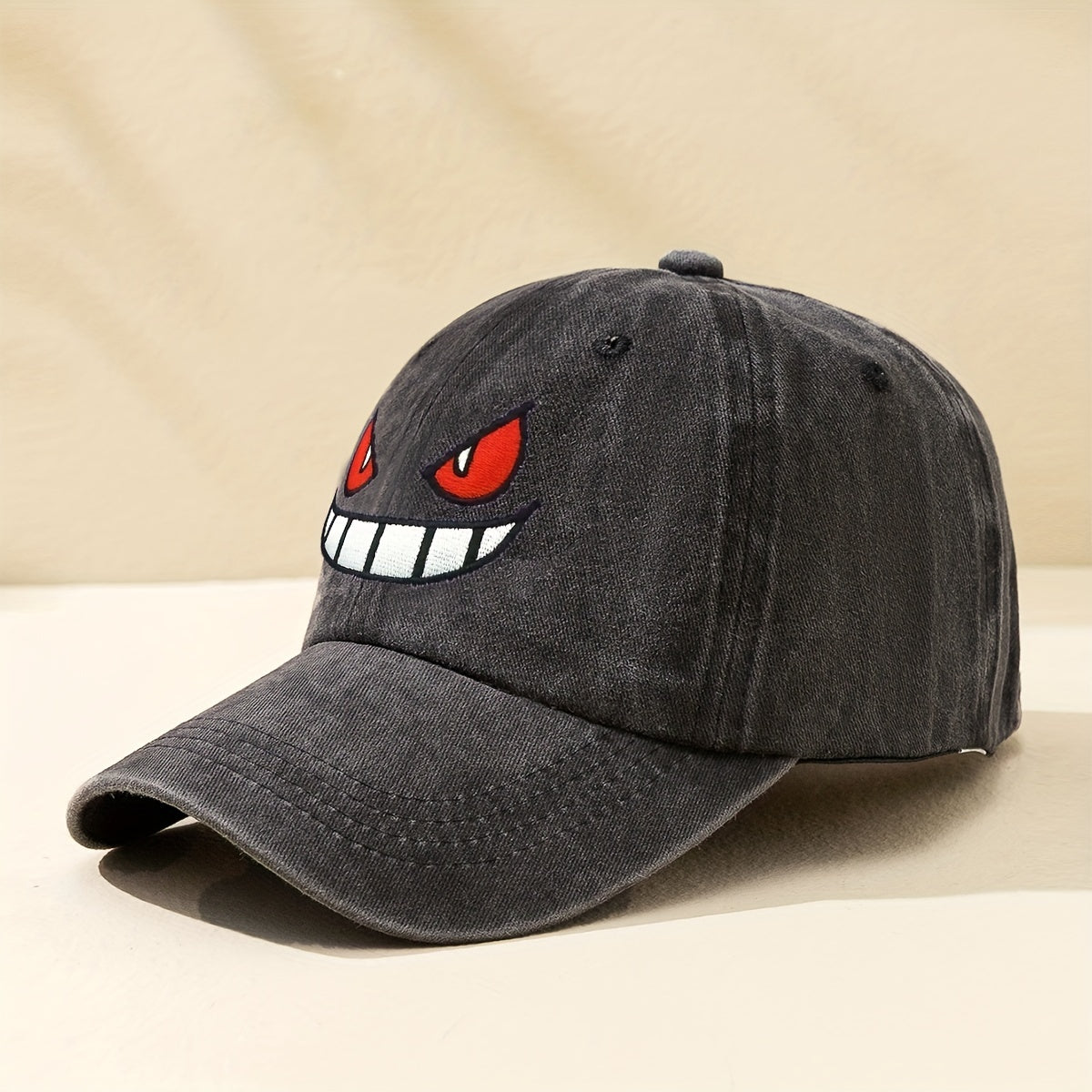 Devil Smiling Face Baseball Cap Embroidery Washed Distressed Dad Hats Unisex