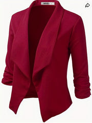  Solid Long Sleeve Open Front Blazer