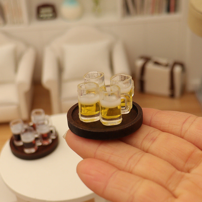 Dollhouse Food Play Beer Cup Wine Bottle Tray Model DIY