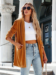 Open Front Flap Pockets Cardigan Long Sleeve Outwear for Fall/Winter