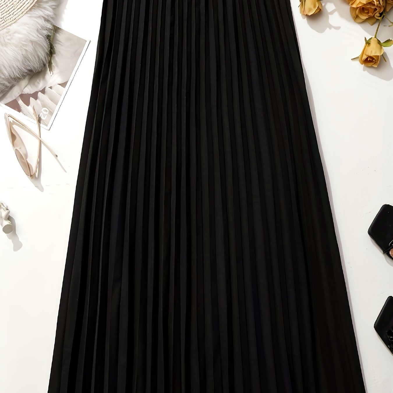  Solid Elastic Waisted A line Swing Skirt