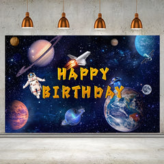 Space Happy Birthday Photography Backdrop 70in Astronaut Rocket Banner