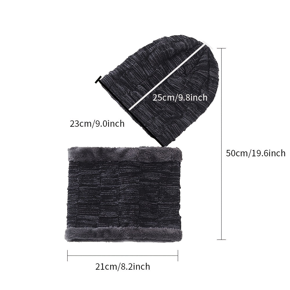 Men's Winter Plush Knitted Beanie Set