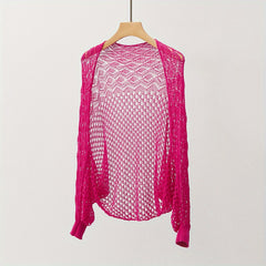 Thin Breathable Loose Knitted Shawl Geometric Hollow Out Long Sleeve Cape Wraps