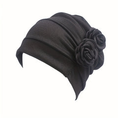 Flower Decor Turban Cap Head Wrap Elastic Hijab Hat Cotton Beanie Chemo Hats