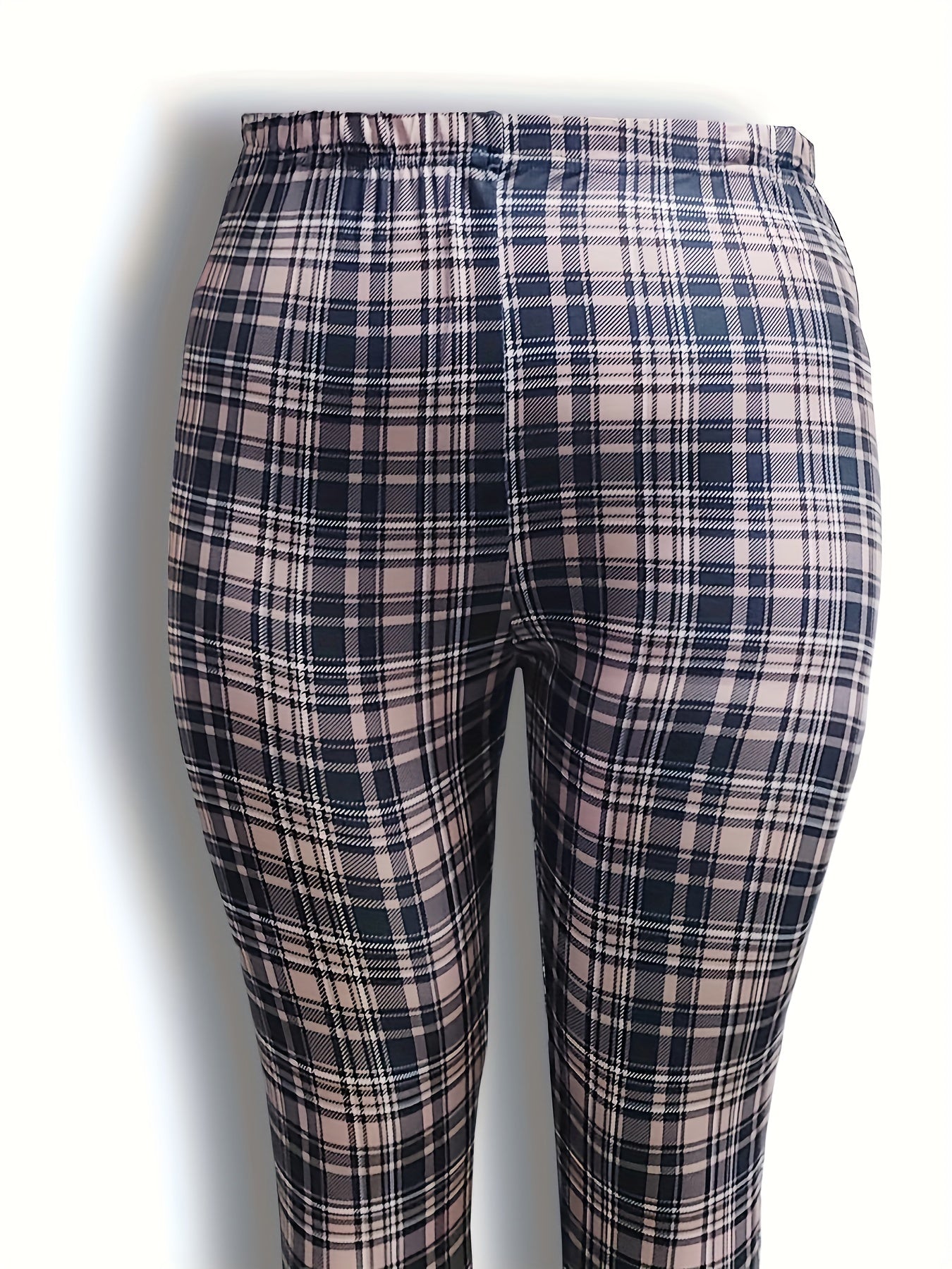  Plaid Print High Rise Stretch Leggings