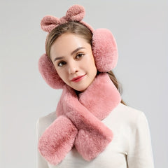 Women's Plush Teddy Bear Ear Warmers Soft Pink Cold Weather