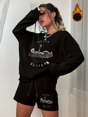  Halloween 2pcs Set Women's Plus Graphic Print Sweatshirt & Shorts