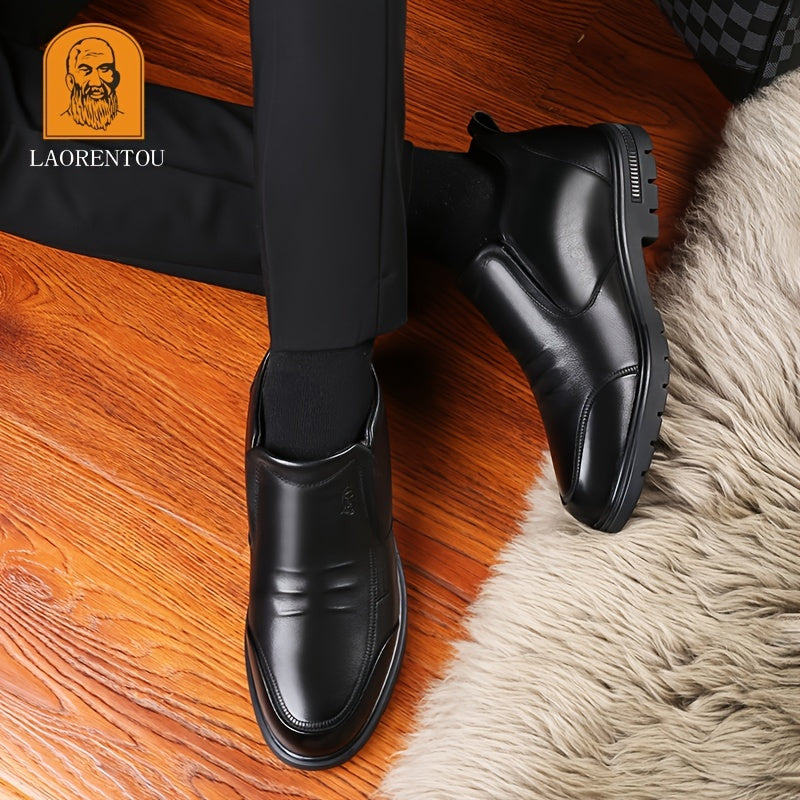 LAORENTOU Men's Leather High Top Fleece Slip On Dress Shoes For Winter